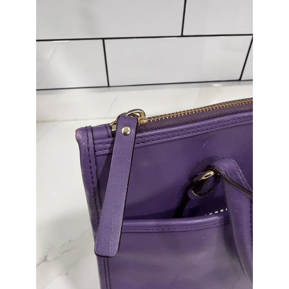 Kate Spade New York Purple Leather Satchel Zip Top Tote Bag Silver Hardware